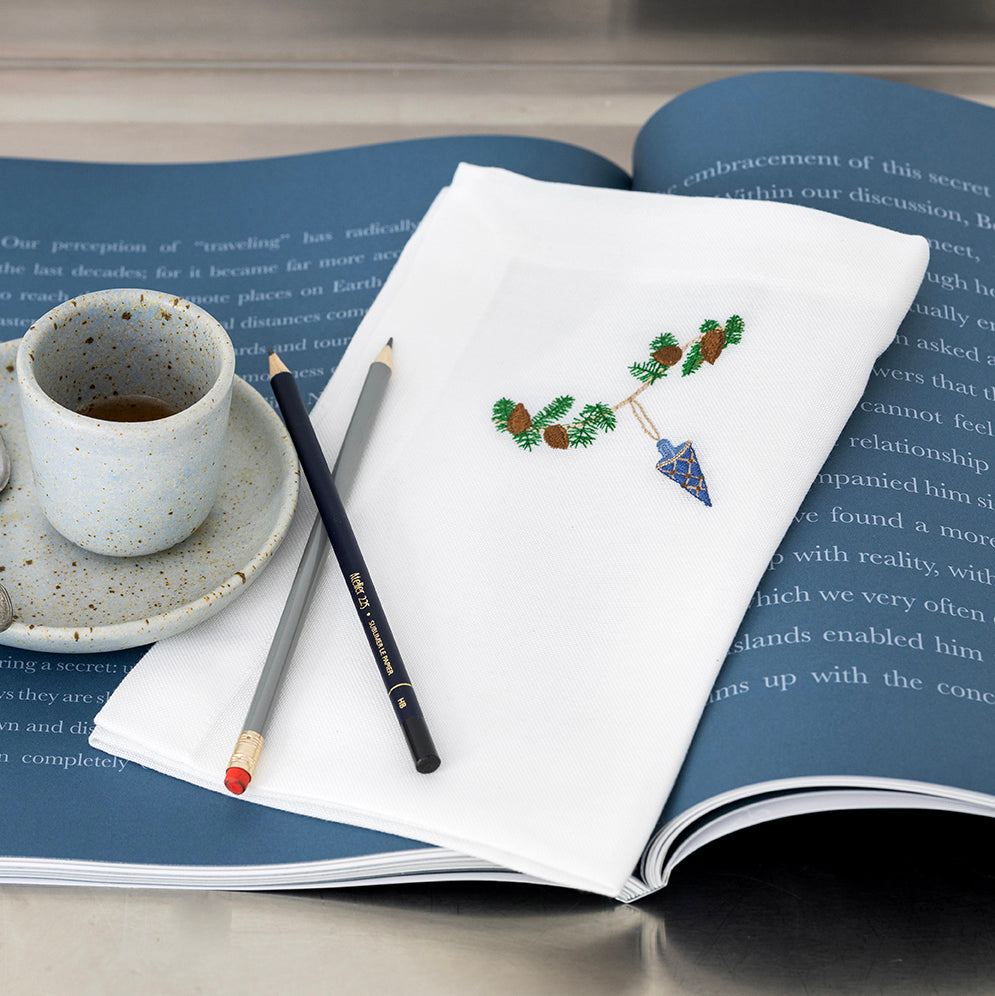 Juleserviet med blå kræmmerhus