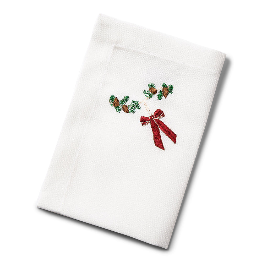 Juleserviet med mørkerød sløjfe