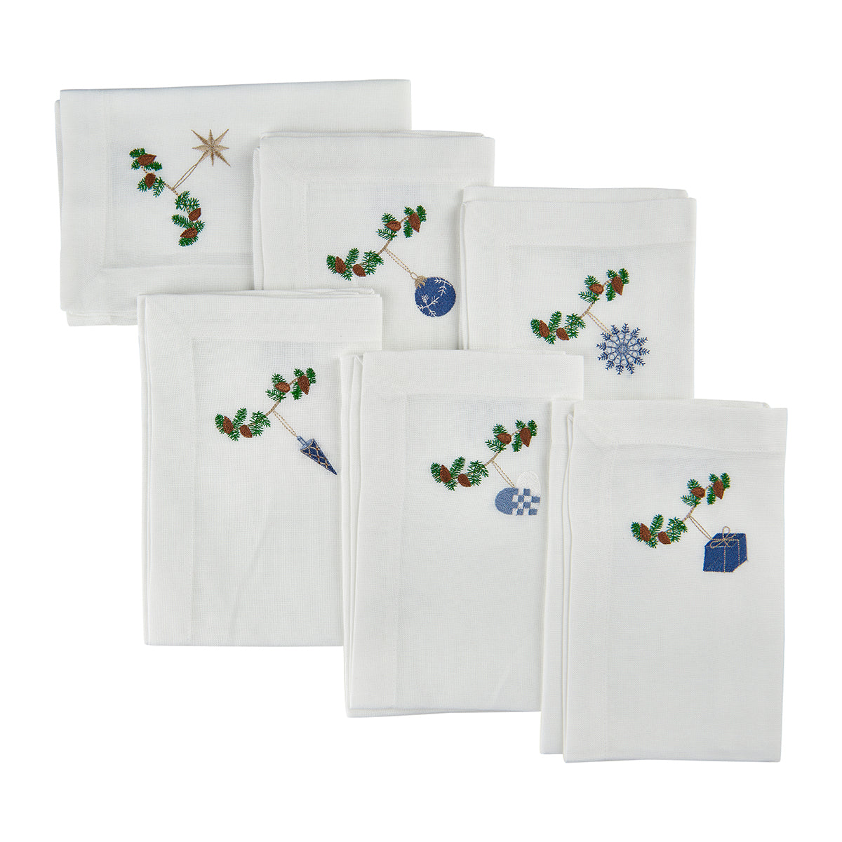 6 stk. juleservietter med blå motiver